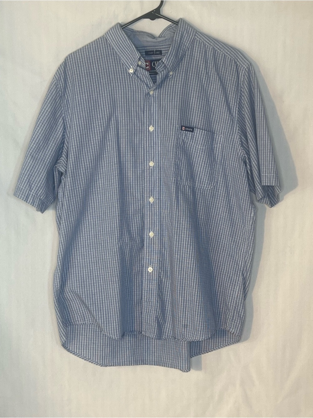 Chaps Blue and White Striped Short-Sleeve Button-Down Shirt Cotton Blend L👍